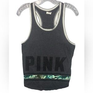 PINK Victoria's Secret Women's XS Gray Bling Floral Racerback Tank Top